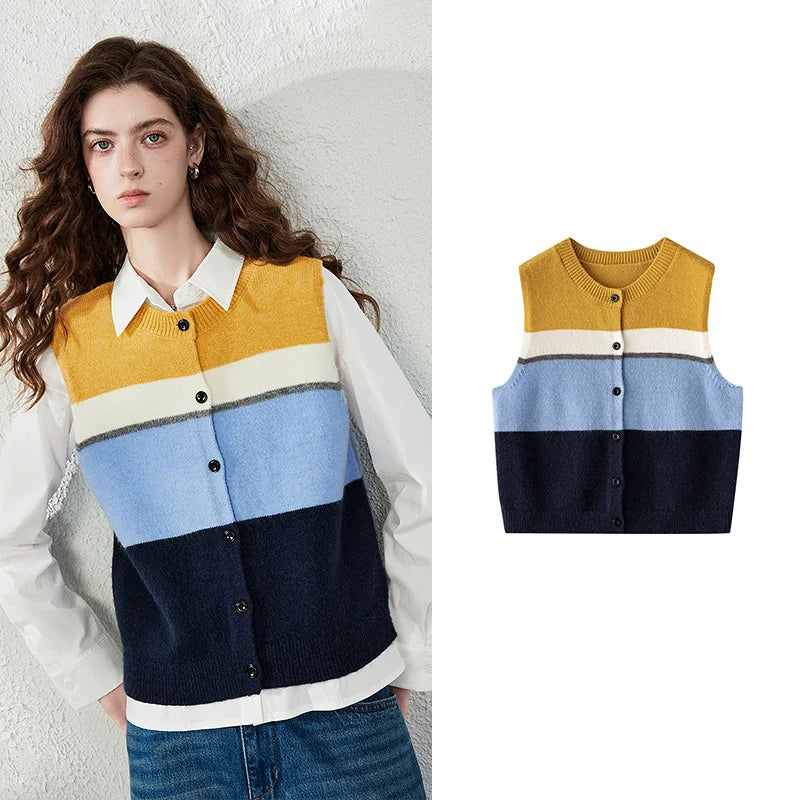 Colorblock Button-Up Knit Vest