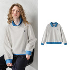 Contrast-Trim Collared Sweatshirt