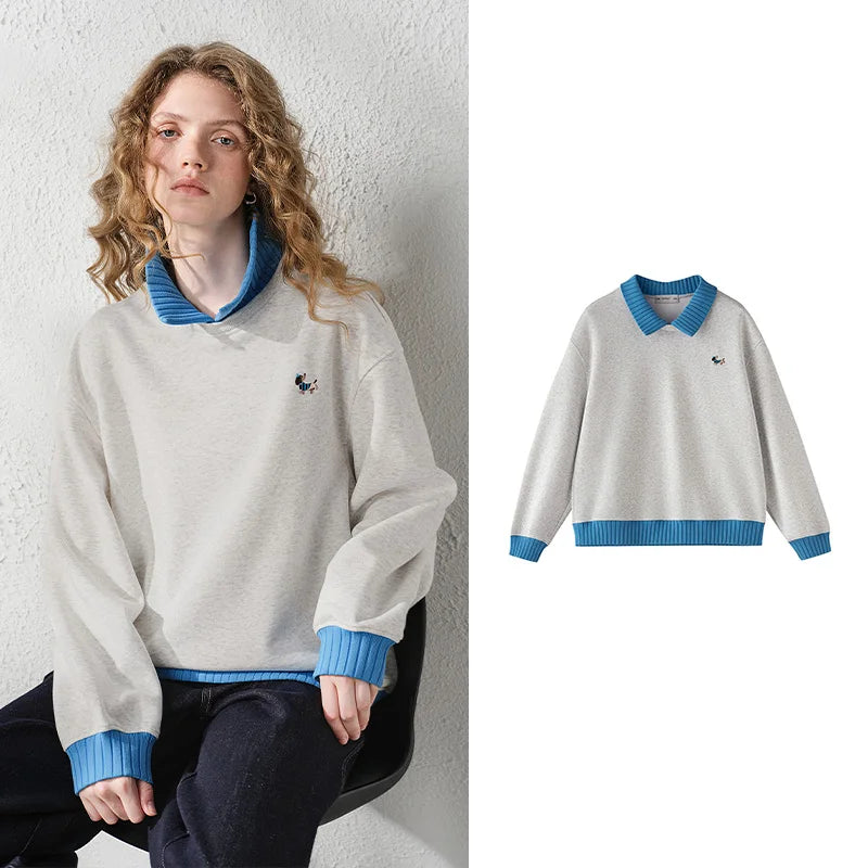 Contrast-Trim Collared Sweatshirt