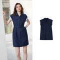 Contrast-Trim Belted Shirt Dress