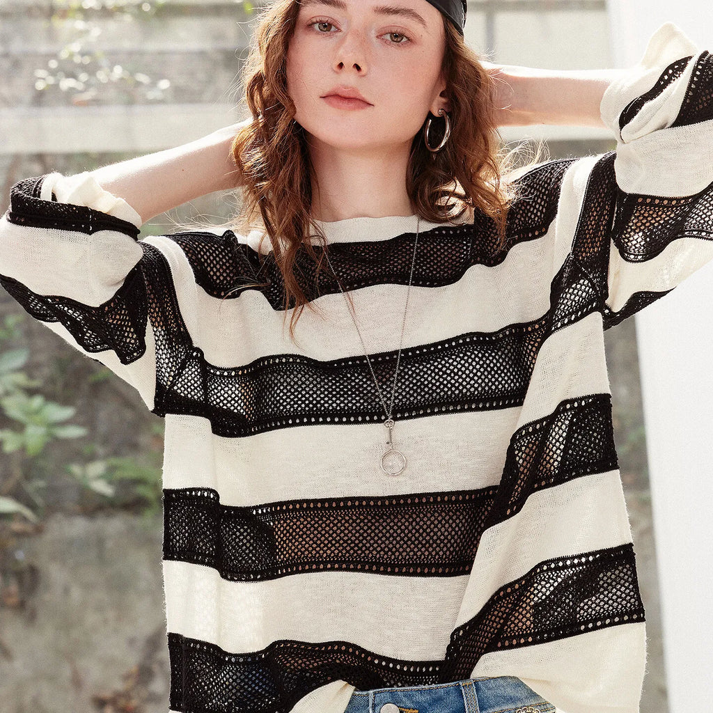 Striped Open-Knit Sweater