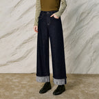 Motif-Cuff Wide-Leg Jeans