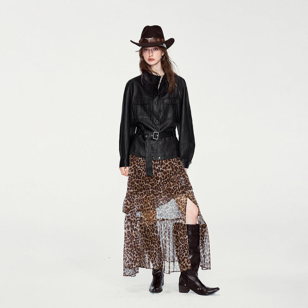 Belted Patch-Pocket Glossy Jacket