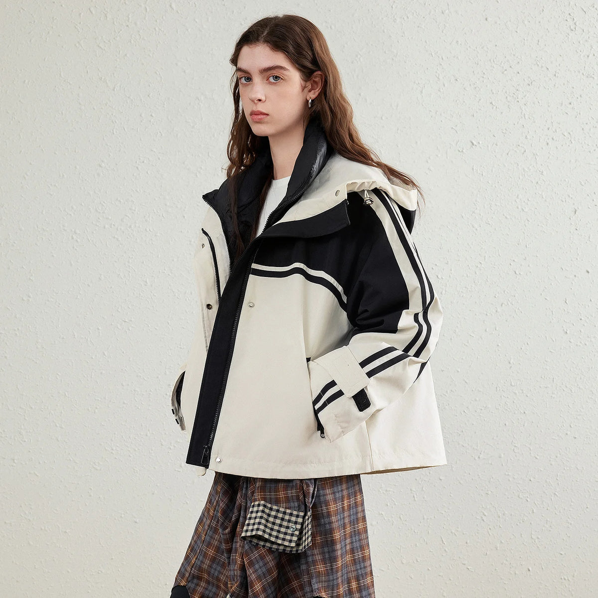 Colorblock Hooded Jacket with Quilted Liner