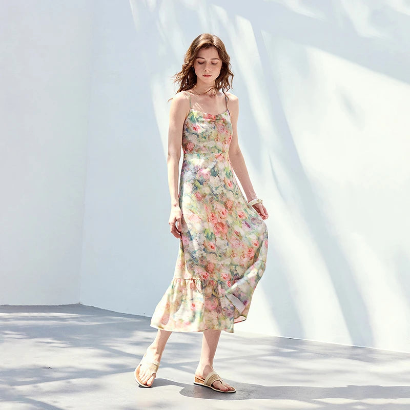Floral Ruffle-Hem Slip Dress