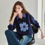 Floral Contrast-Collar Sweatshirt