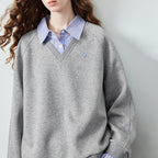 Layered-Look Striped-Collar Sweatshirt