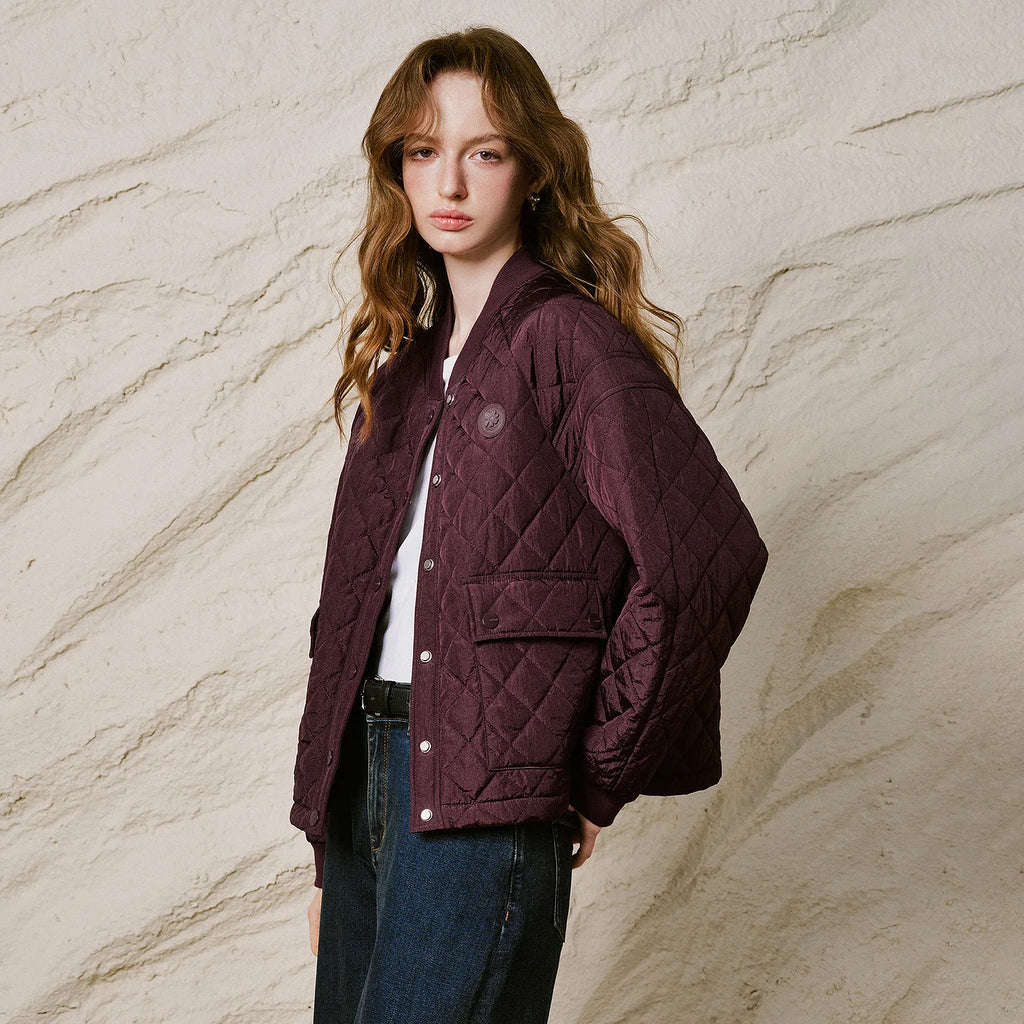 Diamond-Quilted Bomber Jacket