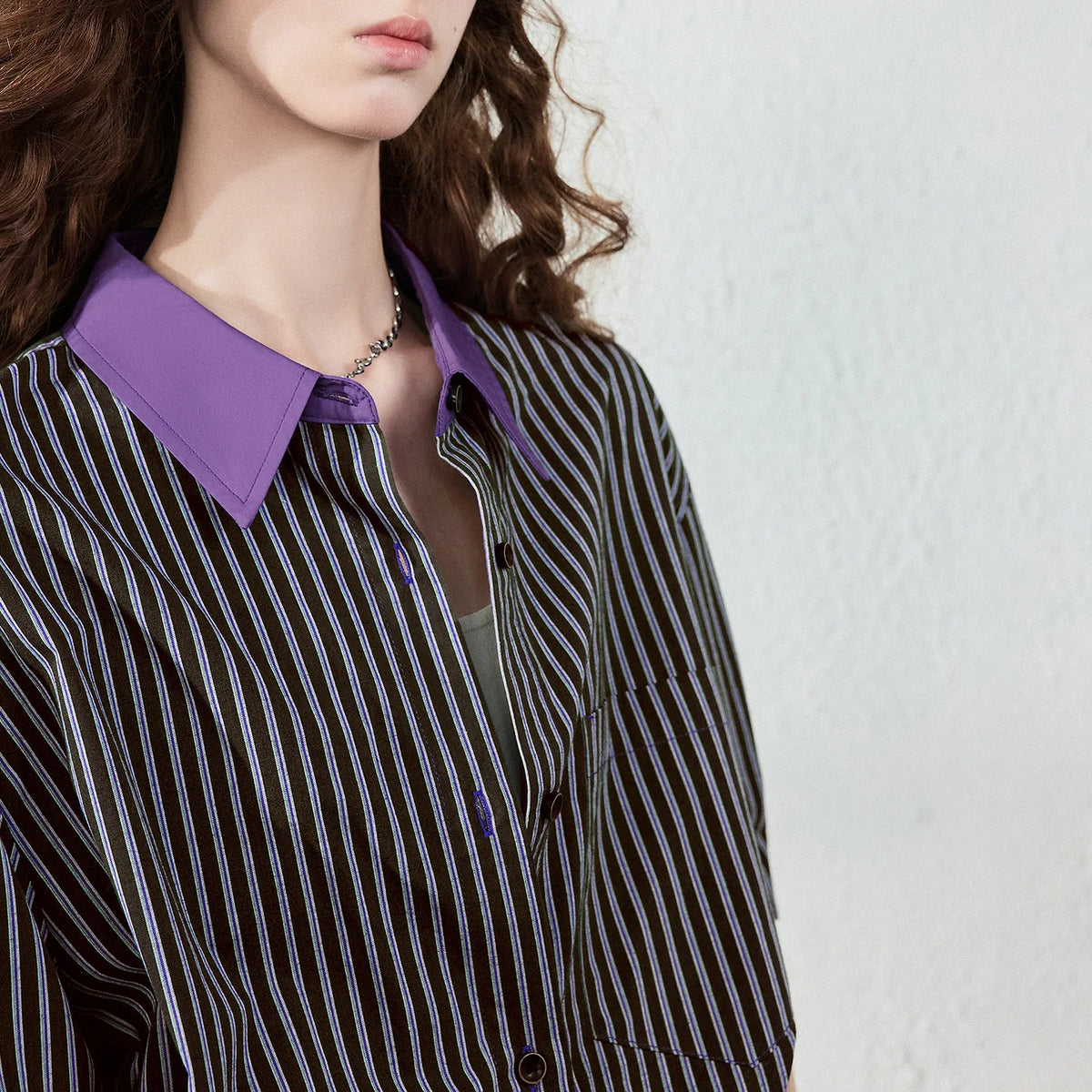 Contrast-Collar Striped Shirt