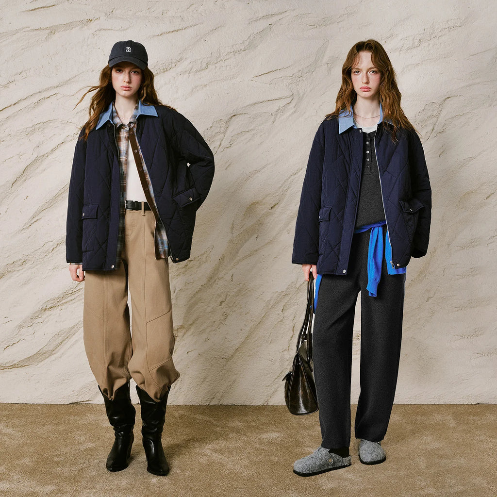 Denim-Collar Quilted Jacket
