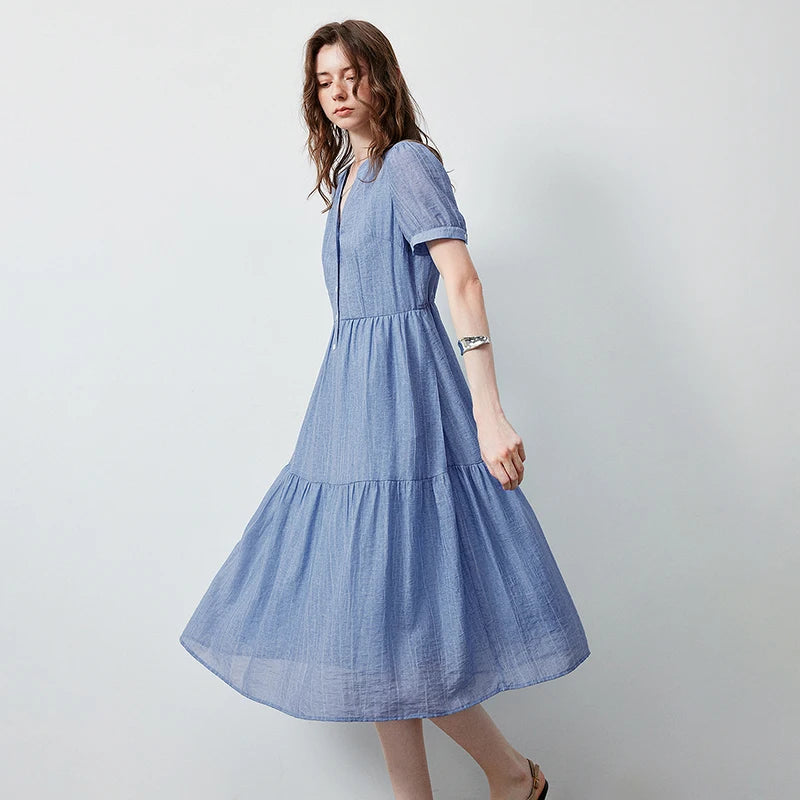 V-Neck Tiered Midi Dress