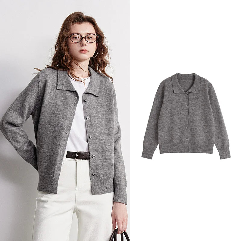 Button-Front Collared Cardigan