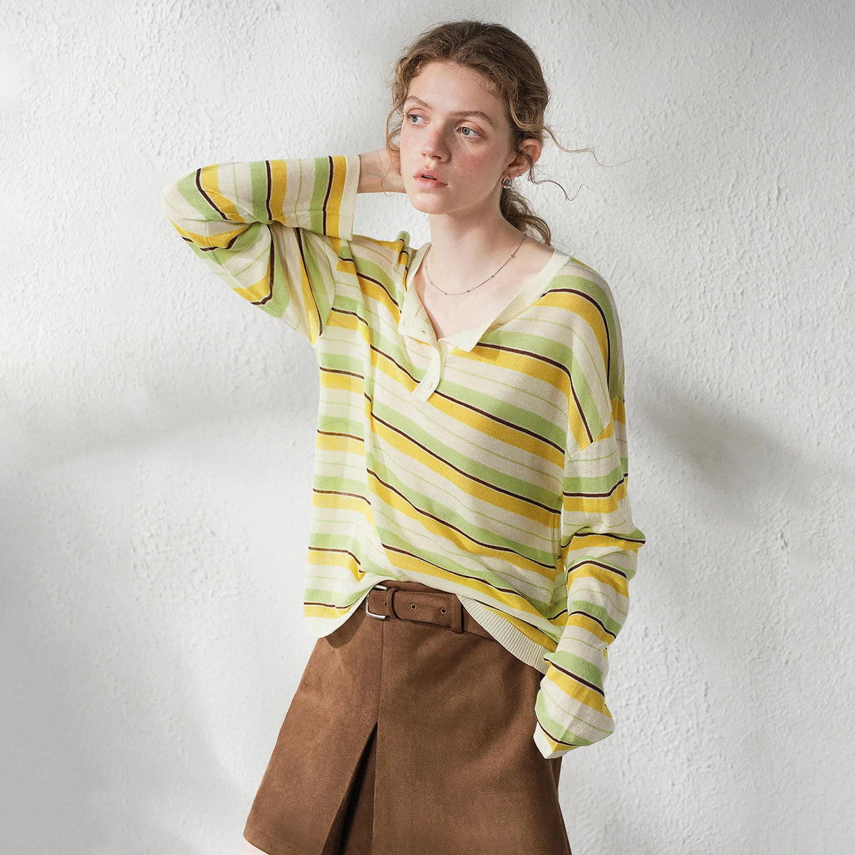 Striped Long-Sleeve Knit Henley