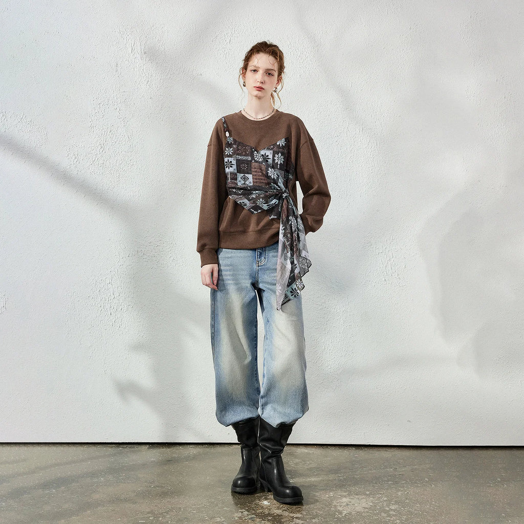 Layered-Look Wrap-Detail Sweatshirt