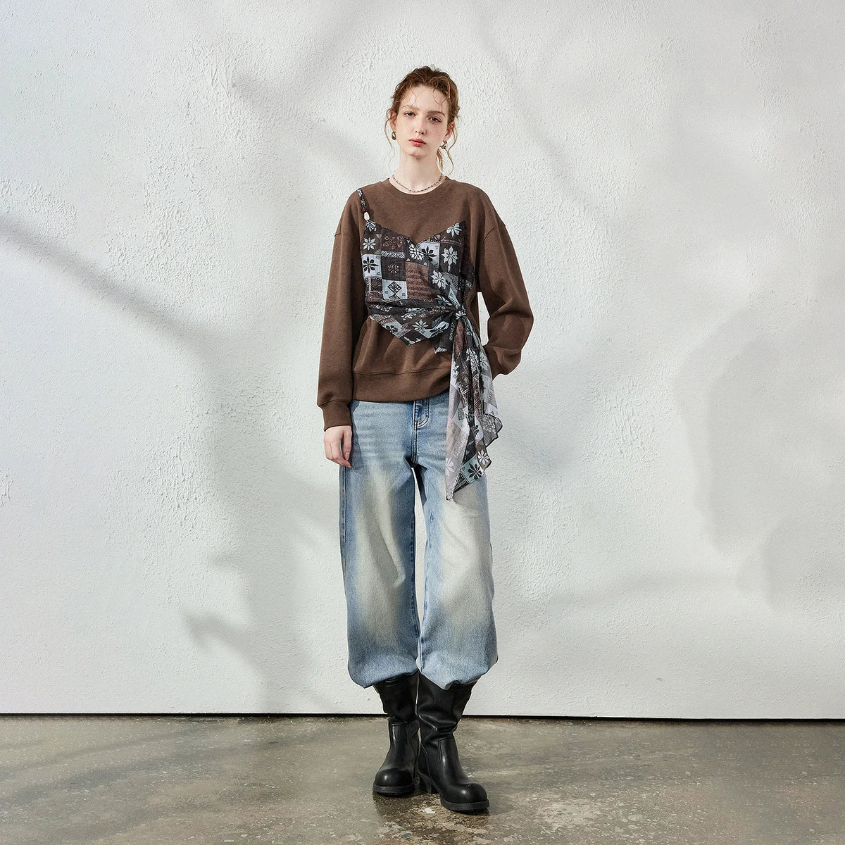 Layered-Look Wrap-Detail Sweatshirt