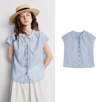 Tie-Neck Cap-Sleeve Blouse