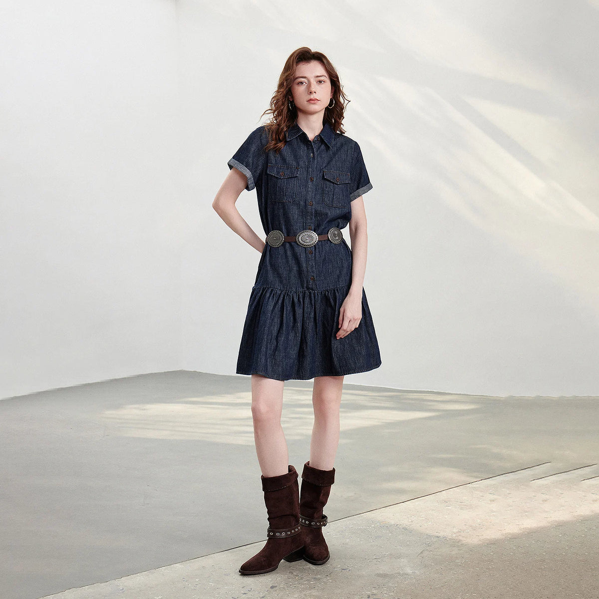 Drop-Waist Denim Shirt Dress