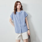 Striped Cap-Sleeve Button Shirt