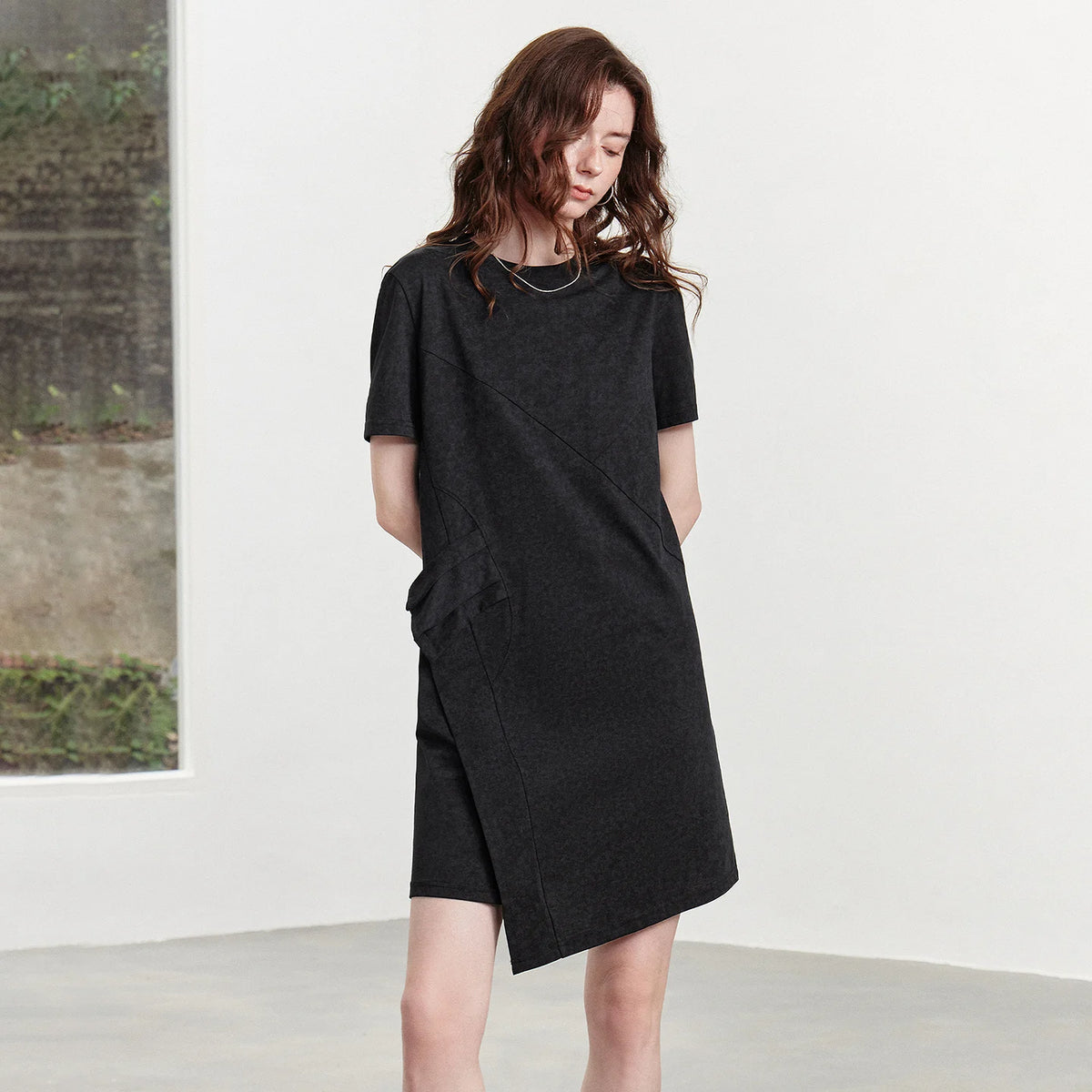 Asymmetric-Hem T-Shirt Dress