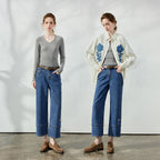 Motif-Detail Cropped Straight-Leg Jeans