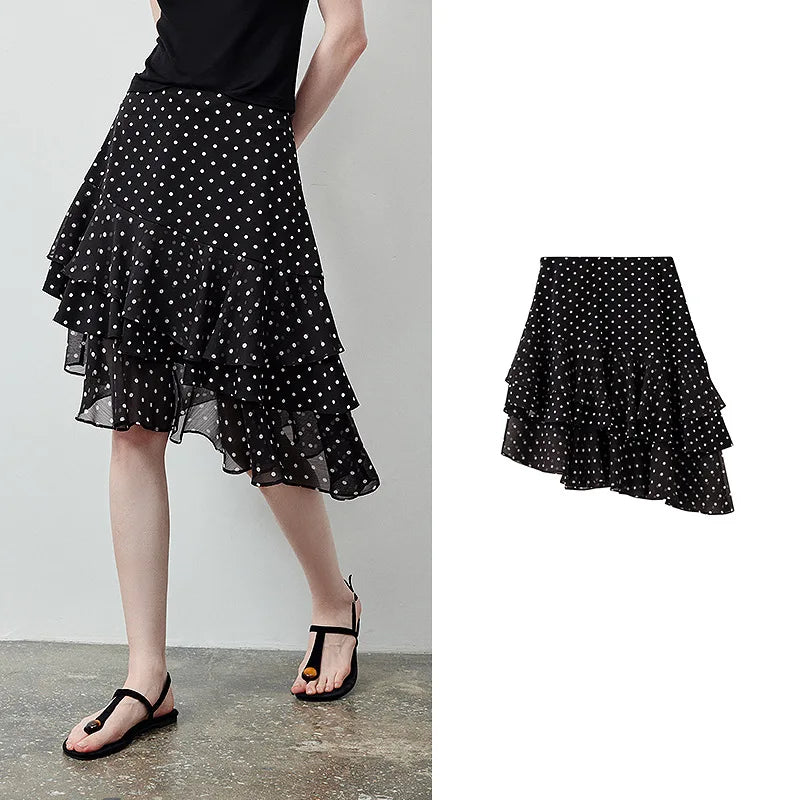 Polka-Dot Tiered Ruffle Skirt