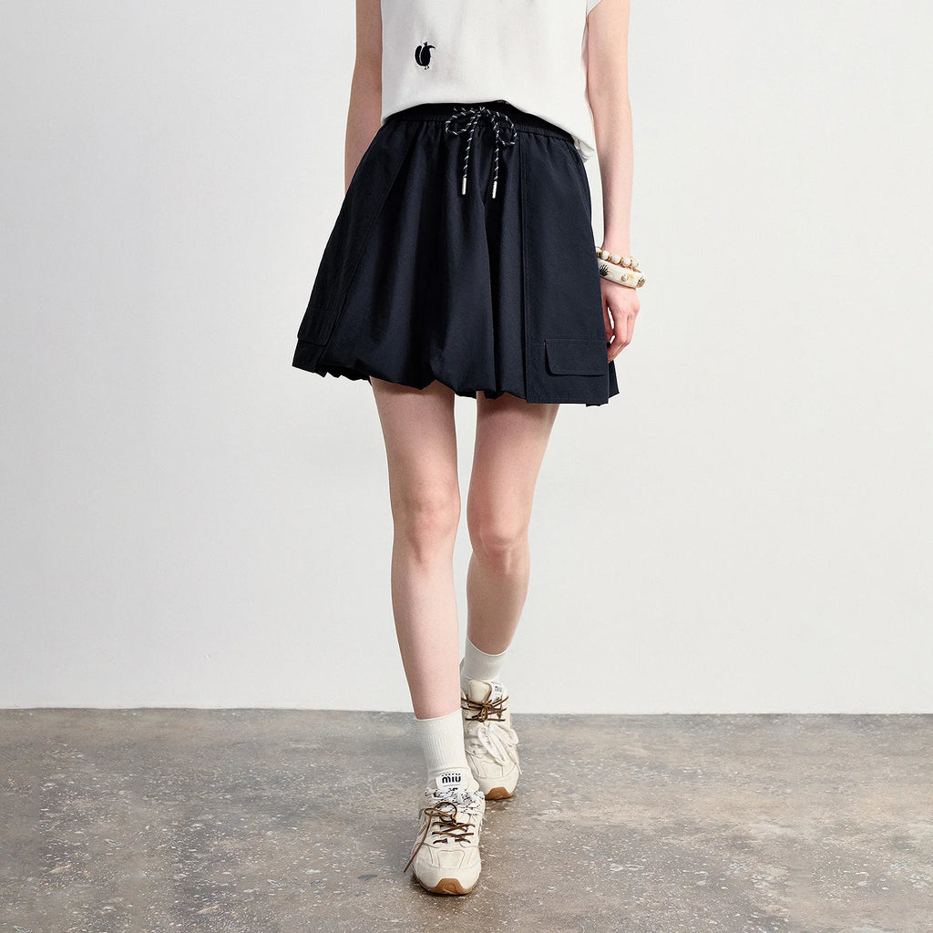 Drawstring Flared Mini Skirt