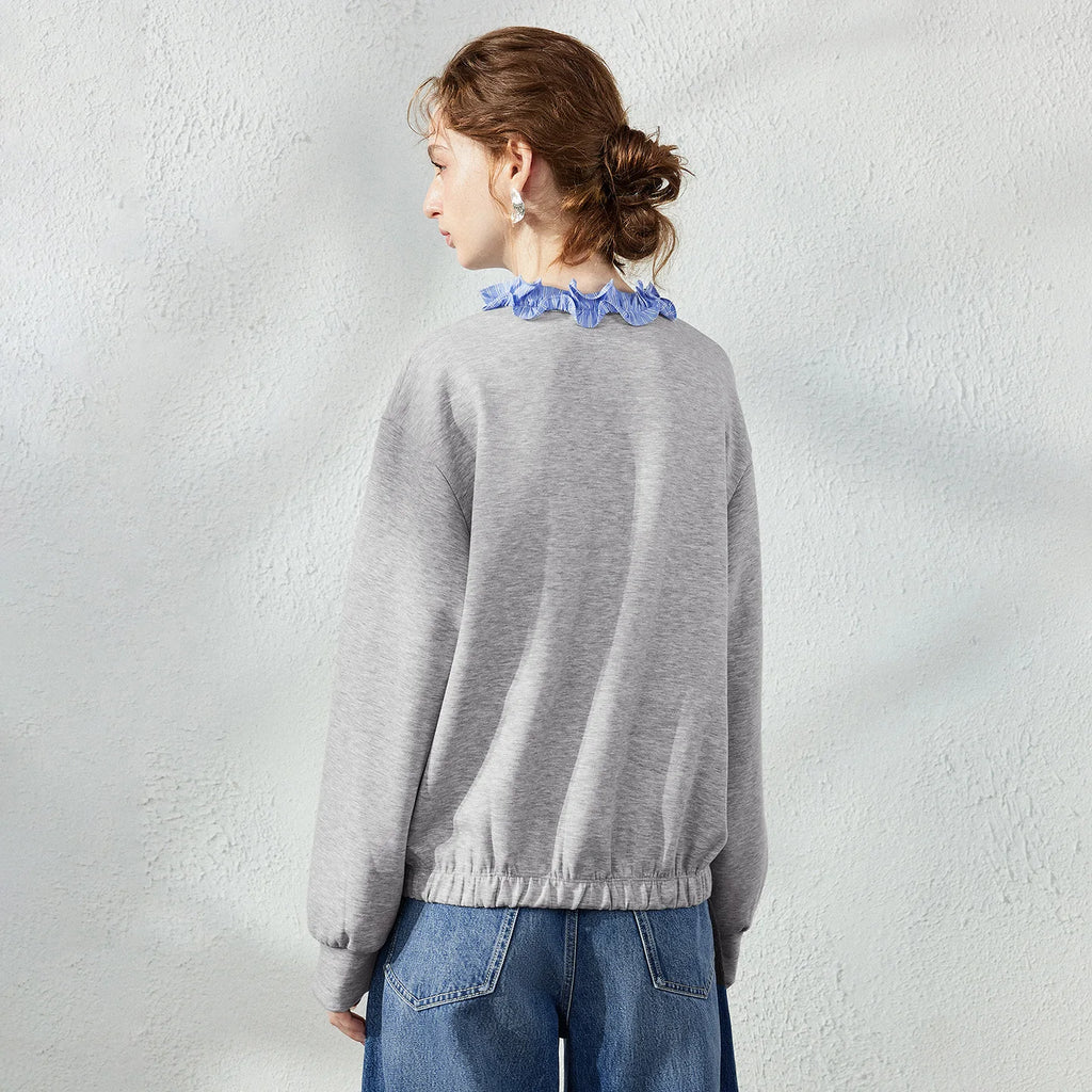 Ruffle-Neck Tie-Detail Sweatshirt