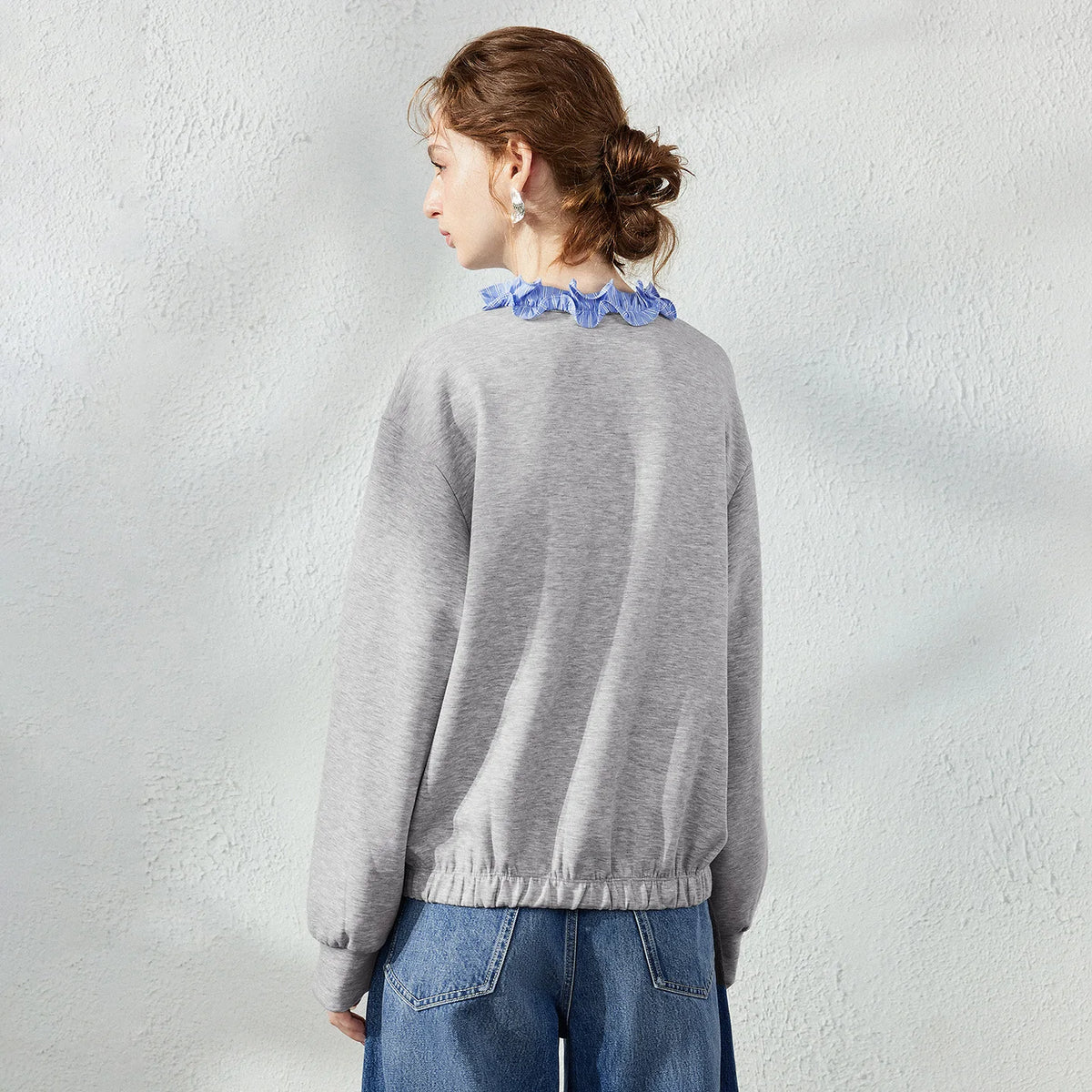 Ruffle-Neck Tie-Detail Sweatshirt