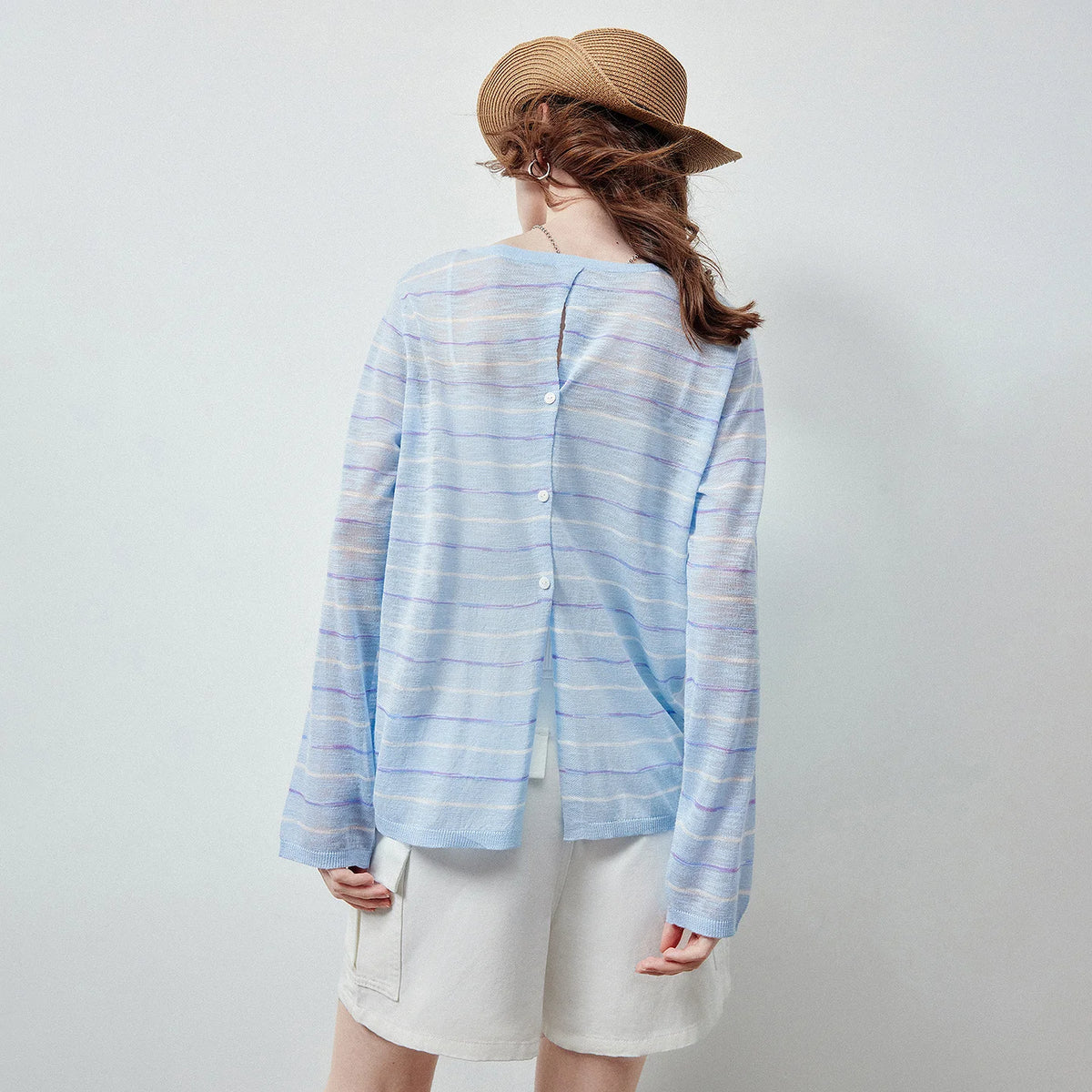 Sheer Striped Long-Sleeve Top