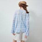 Sheer Striped Long-Sleeve Top