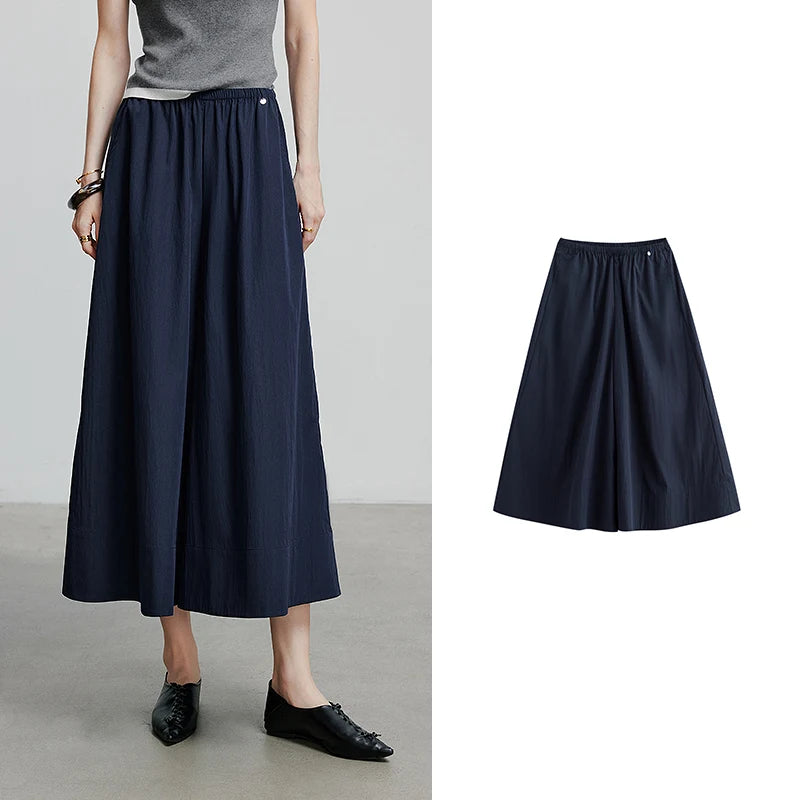 Elastic-Waist Cropped Wide-Leg Pants