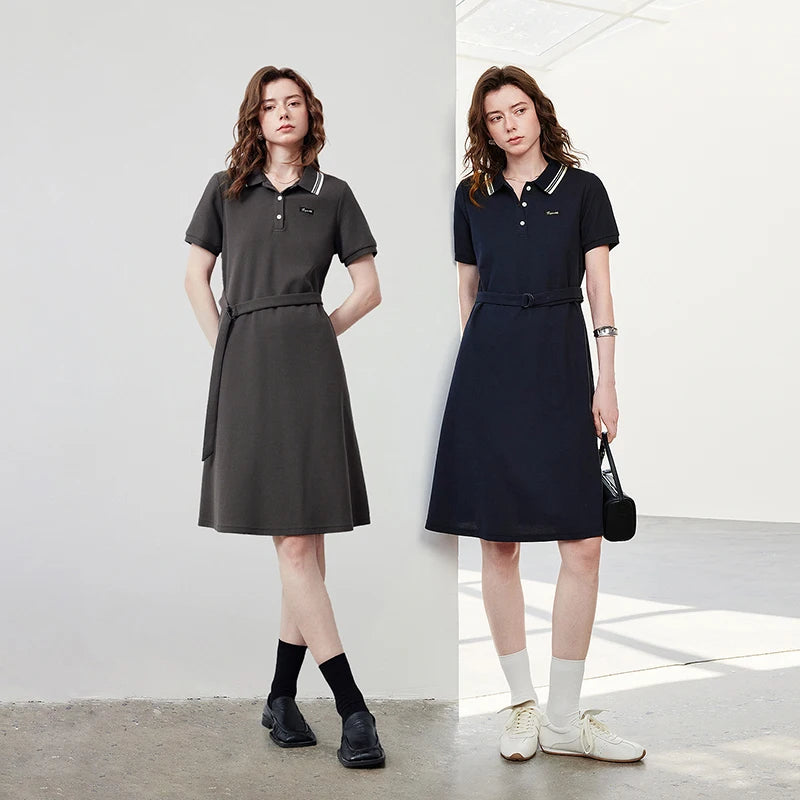 Tie-Waist Short-Sleeve Polo Dress