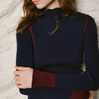 Contrast-Trim Ribbed Knit Henley