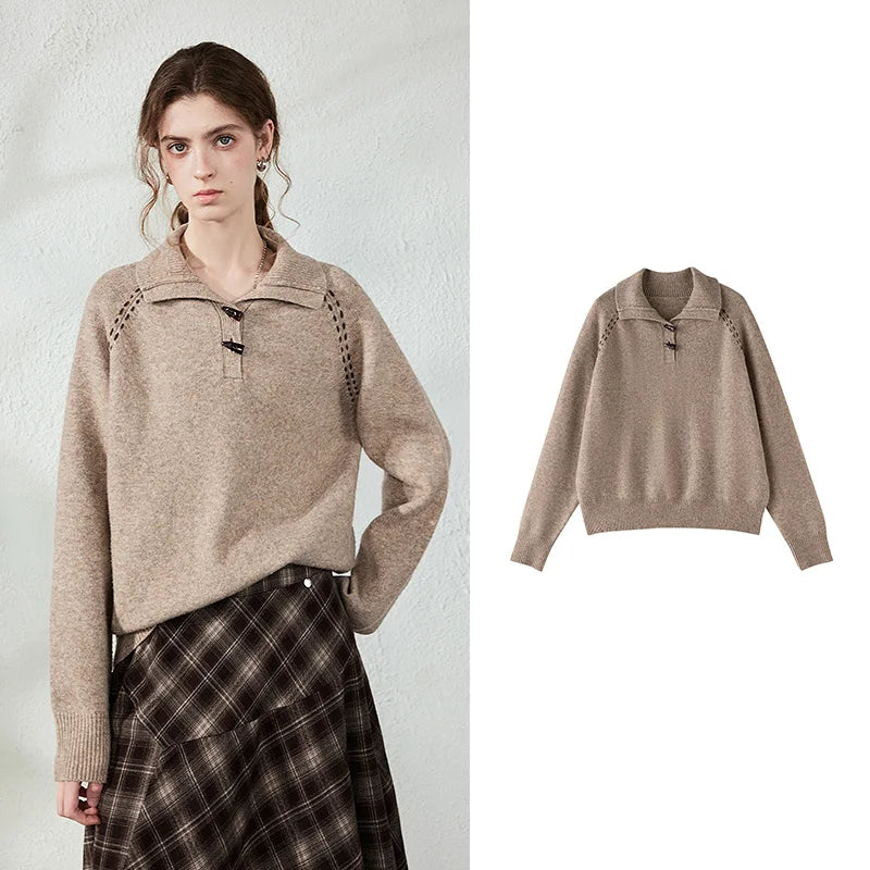 Toggle-Detail Collared Knit Top
