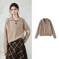 Toggle-Detail Collared Knit Top