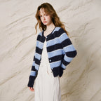 Striped Crewneck Knit Cardigan