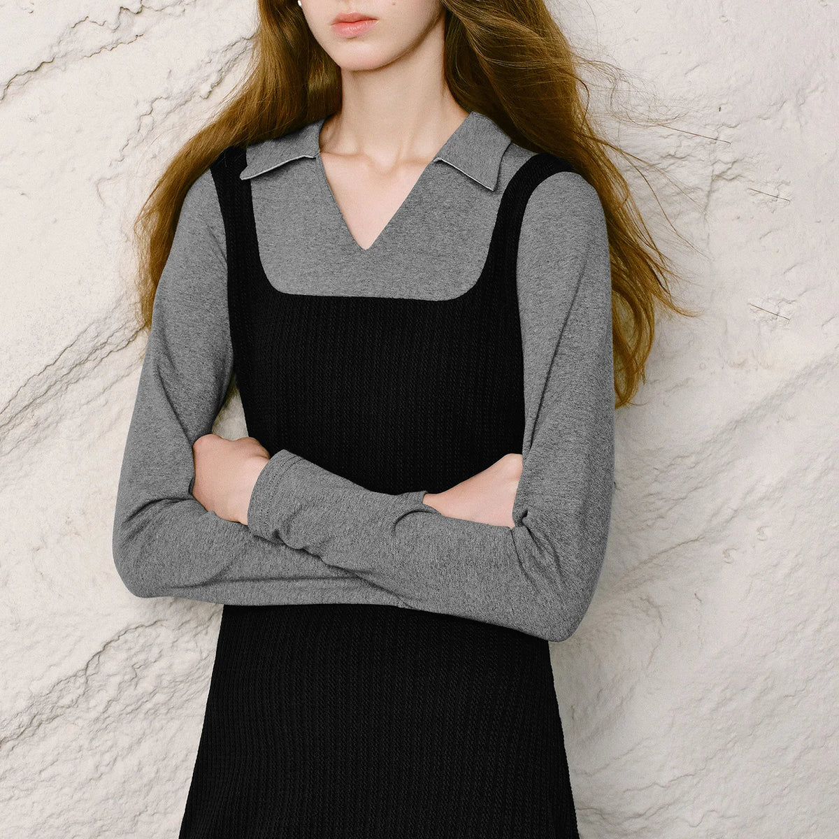 Square-Neck Midi Pinafore Dress