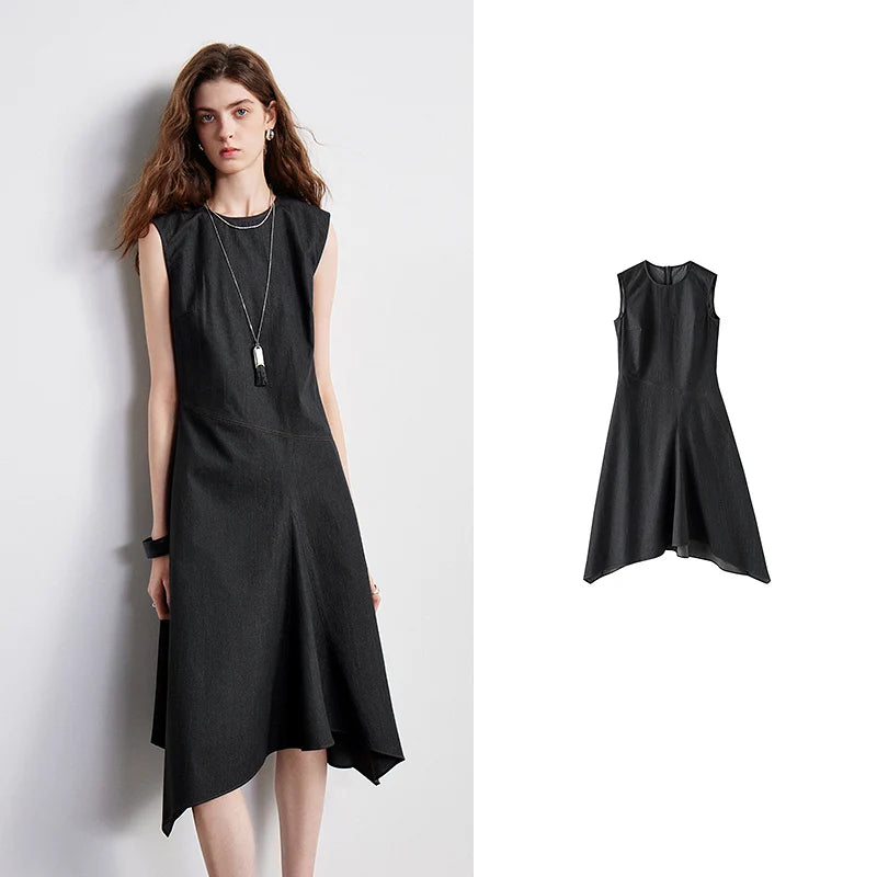 Asymmetric-Hem Sleeveless Dress