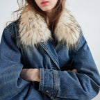 Shaggy-Collar Denim Jacket