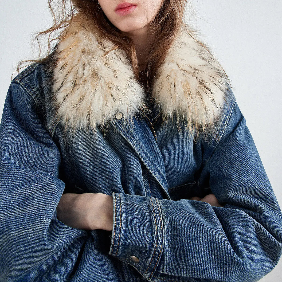 Shaggy-Collar Denim Jacket