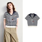 Striped Sailor-Collar Knit Top