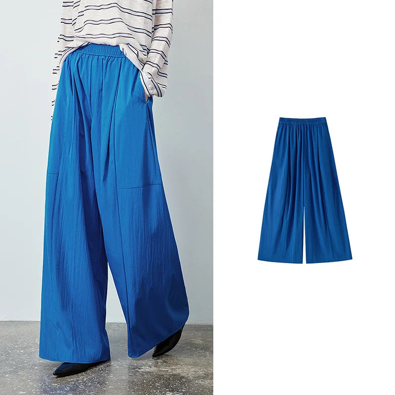 Elastic-Waist Draped Wide-Leg Pants
