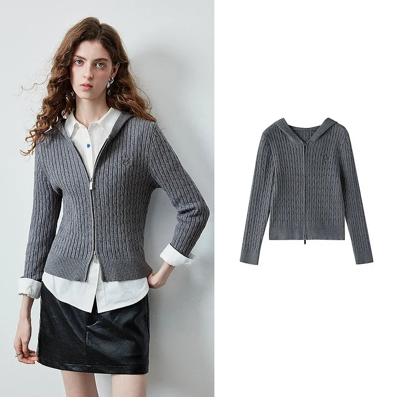 Ribbed Hooded Zip Cardigan