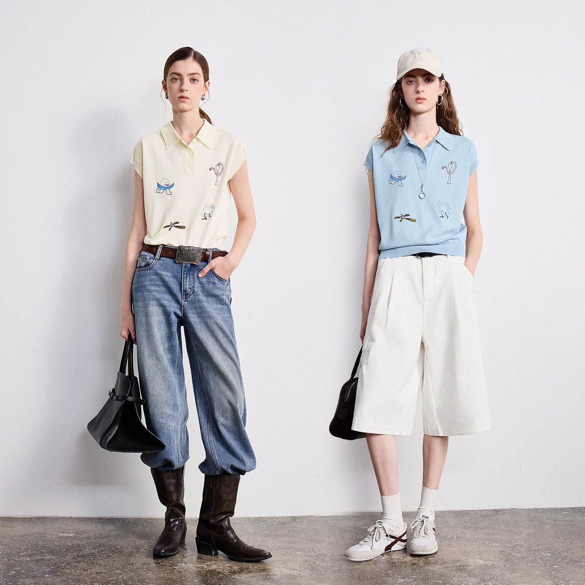 Motif-Detail Sleeveless Collared Top