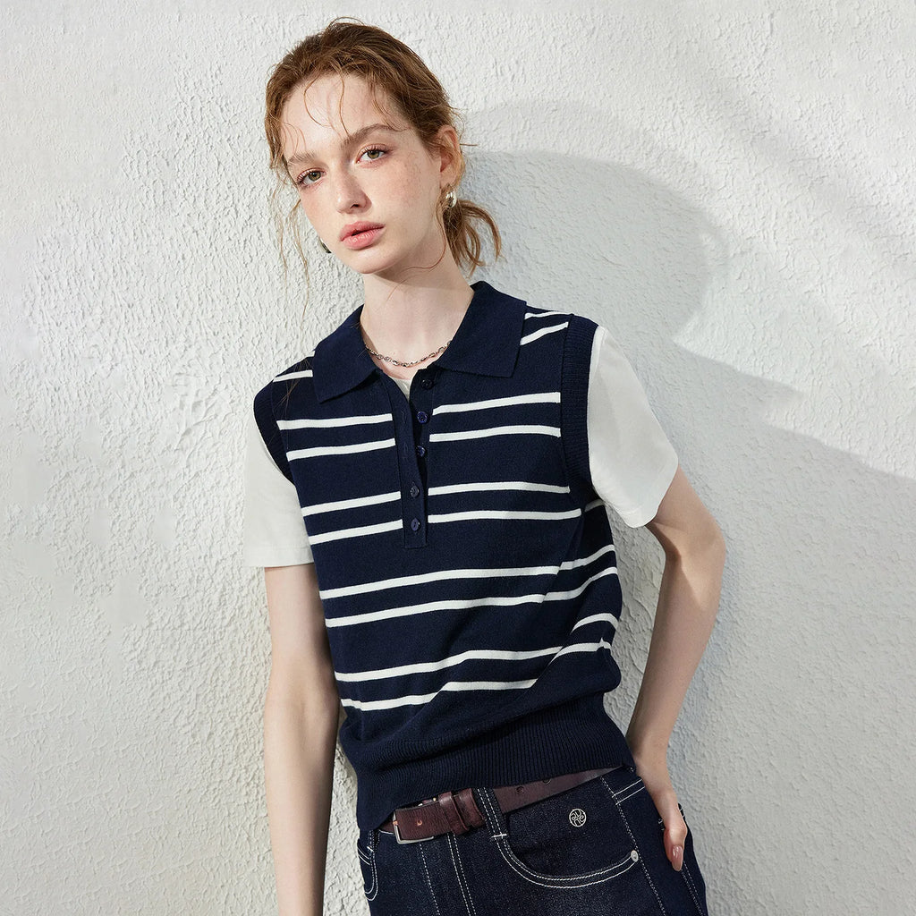 Striped Sleeveless Knit Polo