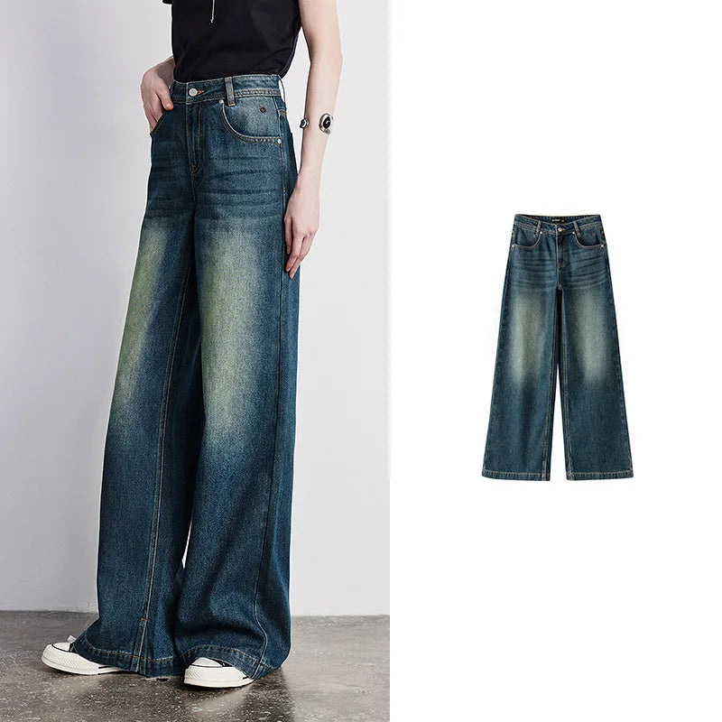 Wide-Leg Washed Jeans