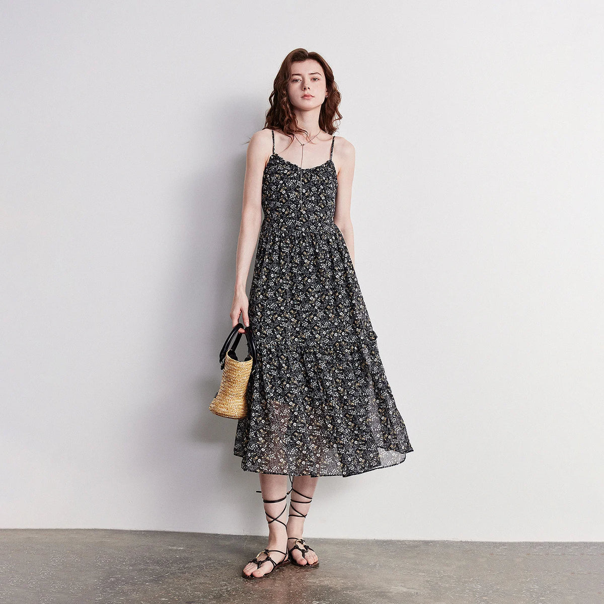Floral Ruffled Long Slip Dress