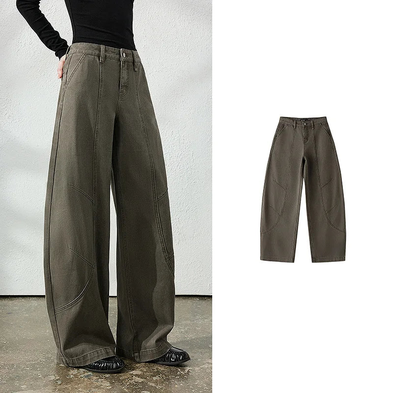 Curved-Seam Wide-Leg Pants