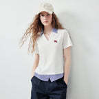Layered-Look Plaid-Collar Polo Top