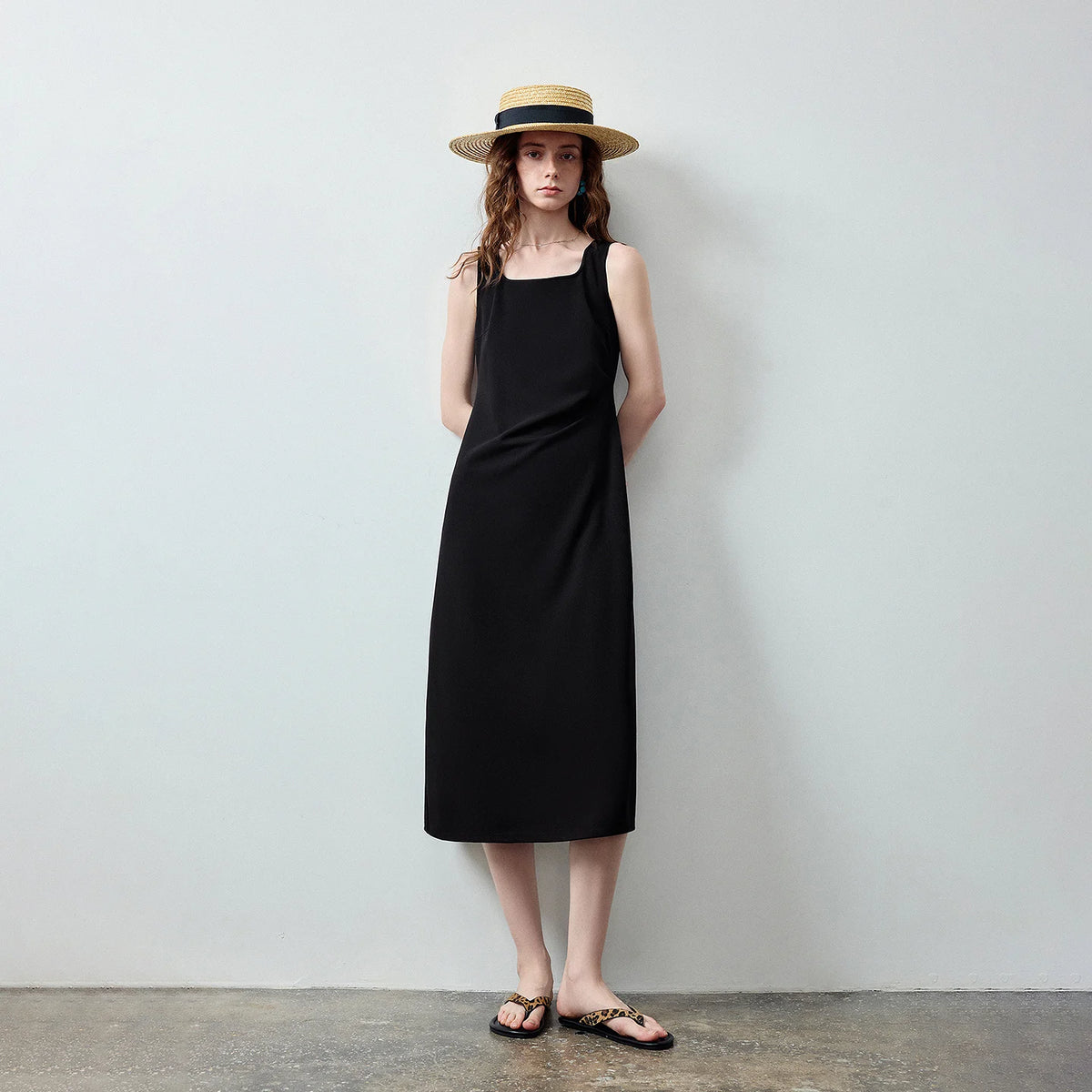 Sleeveless Gathered-Waist Midi Dress